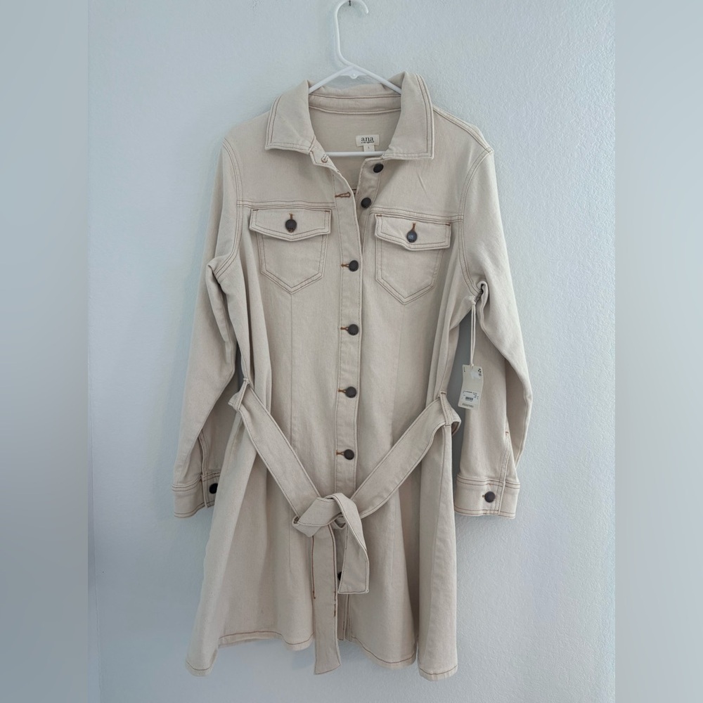 a.n.a Belted Denim Shirt Dress Ecru Size Large New NWT - Picture 2 of 14